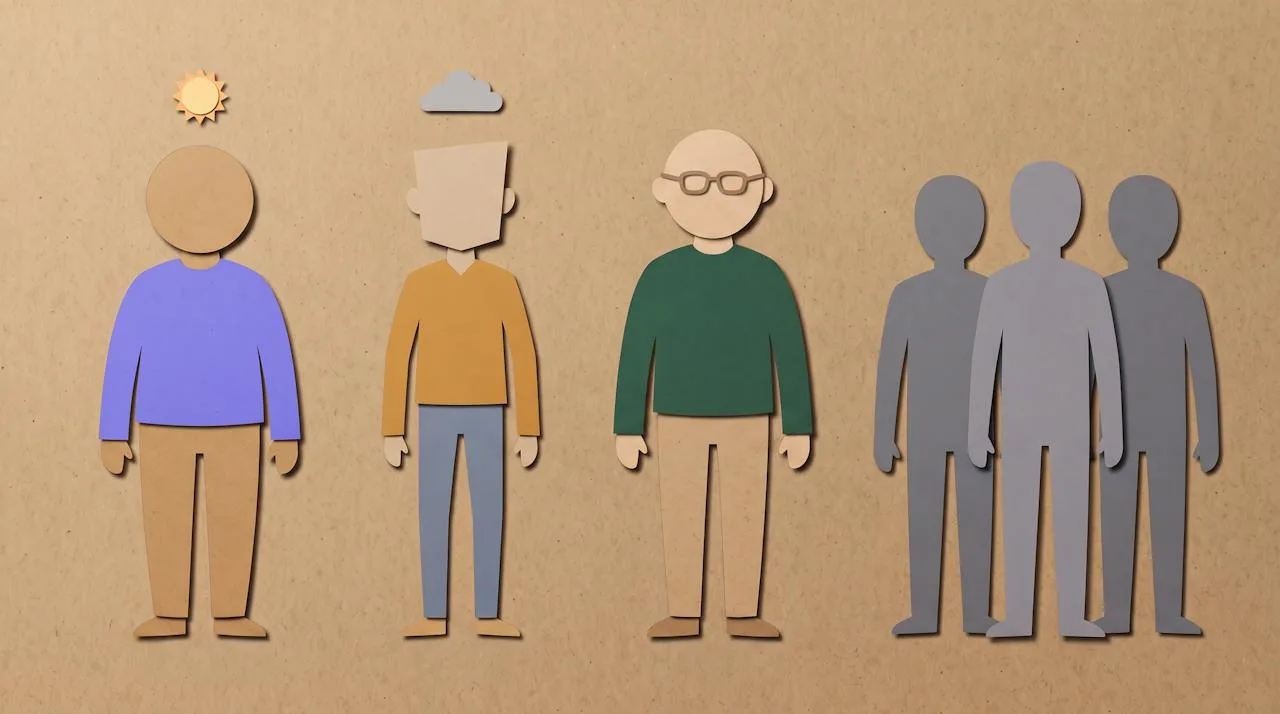 Die Figuren von barolife als Papierschnitt: zwei Personen, ein Coach und anonyme Team-Silhouetten